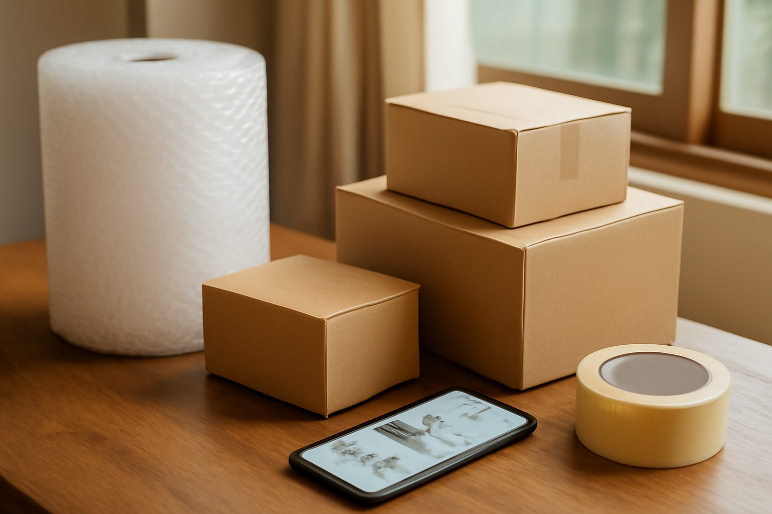 Meja kerja untuk mengemas paket pesanan toko online di rumah